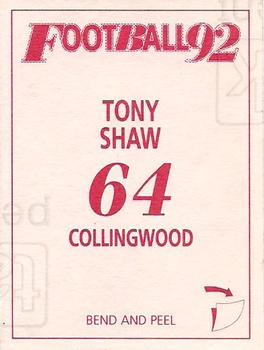 1992 Select AFL Stickers #64 Tony Shaw Back